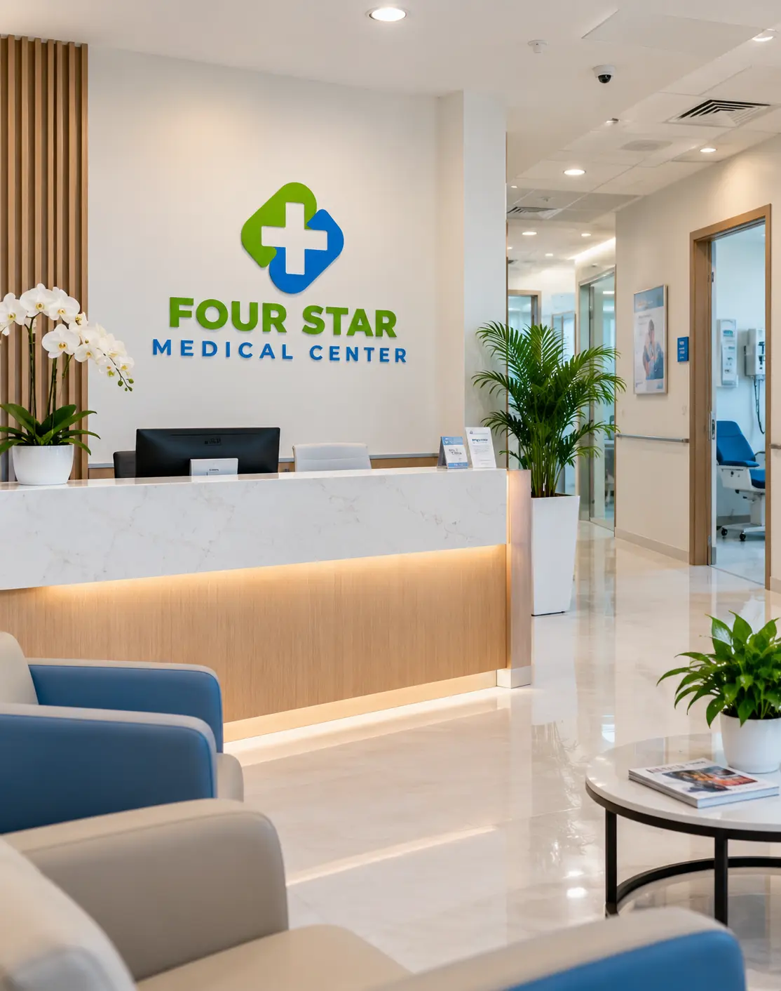 The reception desk at Four Star Medical Center, Ajman